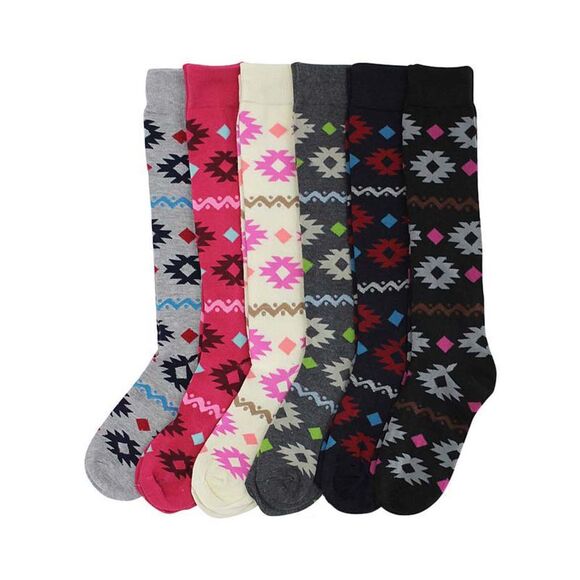 Aztec Print Womens 6 Pack Knee High Socks - Picture 1 of 6